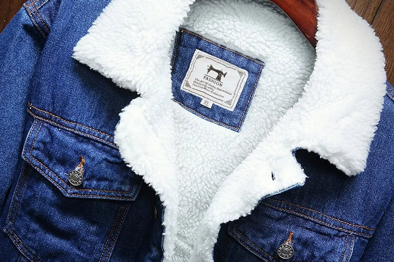 Beau - Men's Wool-Lined Denim Jacket with Solid Wash