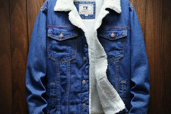 Beau - Men's Wool-Lined Denim Jacket with Solid Wash - Blue