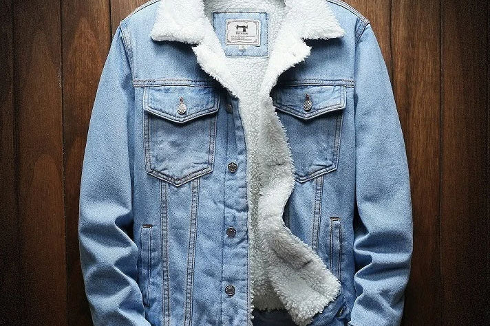 Beau - Men's Wool-Lined Denim Jacket with Solid Wash - Light Blue