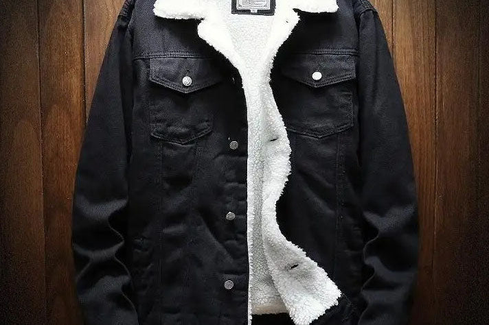 Beau - Men's Wool-Lined Denim Jacket with Solid Wash - Black