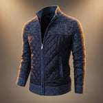Beckett - Men's Quilted Panel Knit Zip Jacket with Stand Collar - Navy