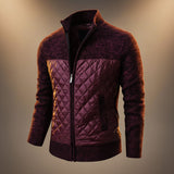 Beckett - Men's Quilted Panel Knit Zip Jacket with Stand Collar - Burgundy