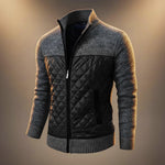 Beckett - Men's Quilted Panel Knit Zip Jacket with Stand Collar - Charcoal