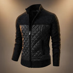 Beckett - Men's Quilted Panel Knit Zip Jacket with Stand Collar - Black