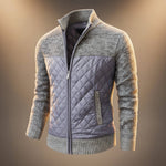 Beckett - Men's Quilted Panel Knit Zip Jacket with Stand Collar - Light Gray