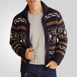 Benjamin - Men's Zip-Up Shawl Collar Cardigan with Patterned Sleeves - Brown