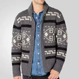 Benjamin - Men's Zip-Up Shawl Collar Cardigan with Patterned Sleeves - Gray
