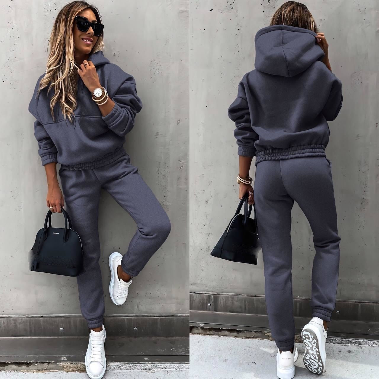 Beth - Women's Two-Piece Jogging Set with Tapered Joggers - Dark Gray