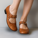 Birte - Women's Leather Mary Jane Pumps with Buckle Strap - Brown