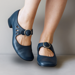Birte - Women's Leather Mary Jane Pumps with Buckle Strap - Blue