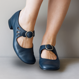 Birte - Women's Leather Mary Jane Pumps with Buckle Strap - Blue