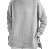 Blathin - Women's Longline Zip-Front Tunic Sweatshirt - Gray