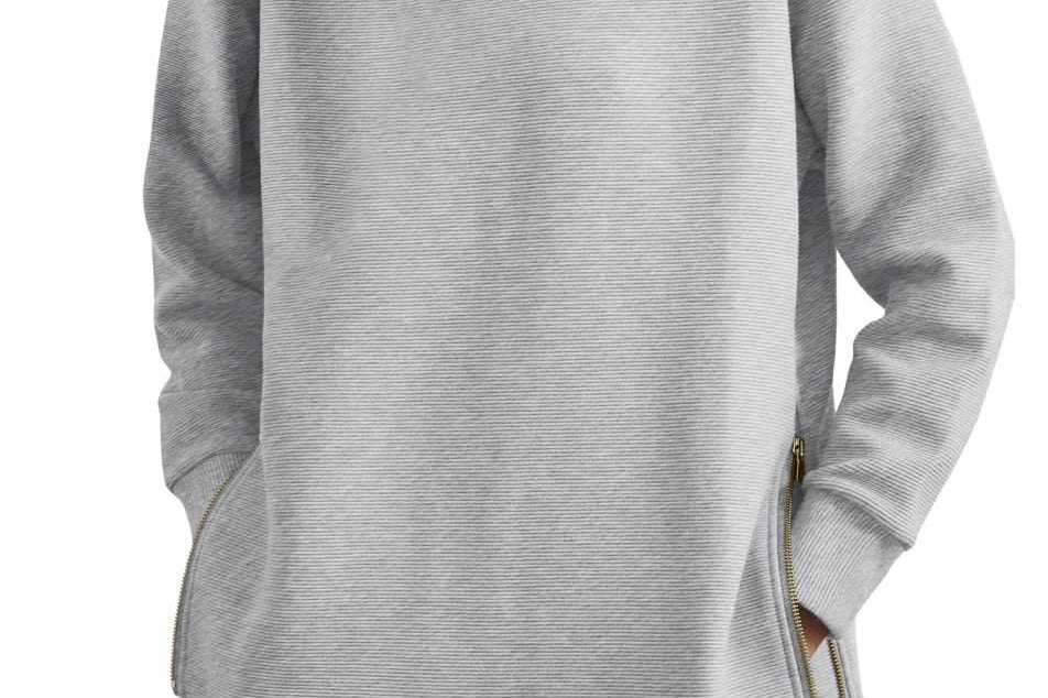 Blathin - Women's Longline Zip-Front Tunic Sweatshirt - Gray