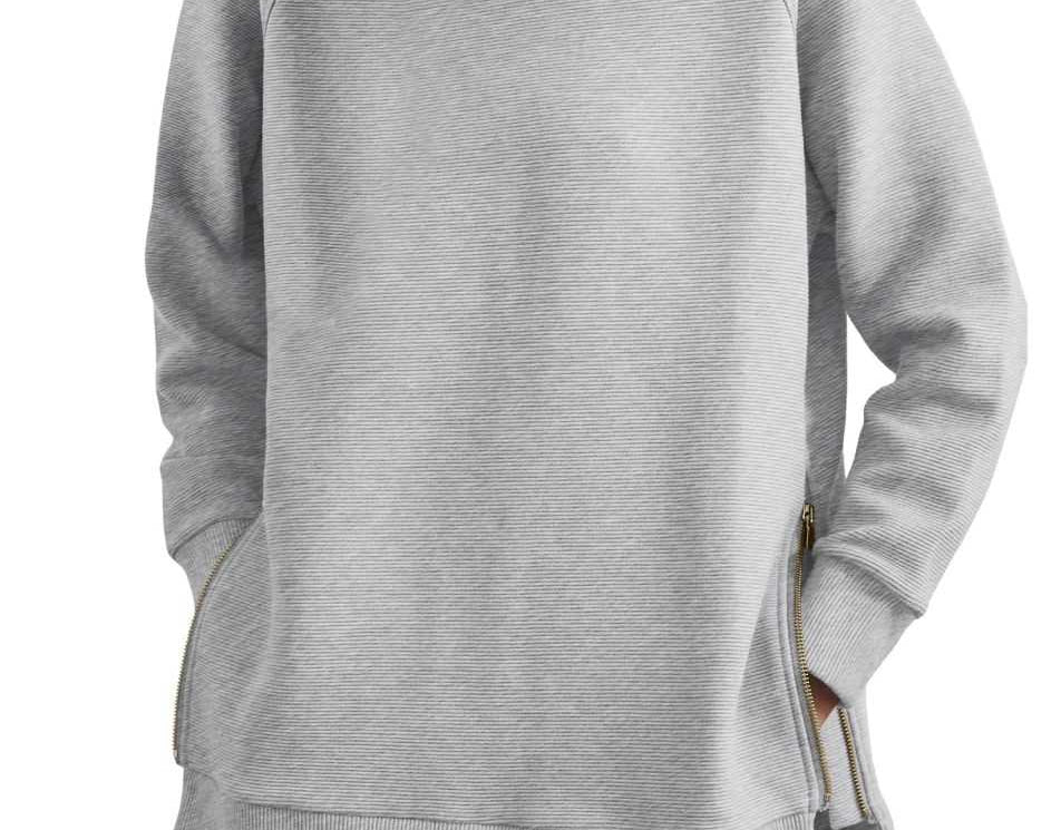Blathin - Women's Longline Zip-Front Tunic Sweatshirt - Gray