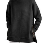 Blathin - Women's Longline Zip-Front Tunic Sweatshirt - Black