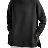 Blathin - Women's Longline Zip-Front Tunic Sweatshirt - Black