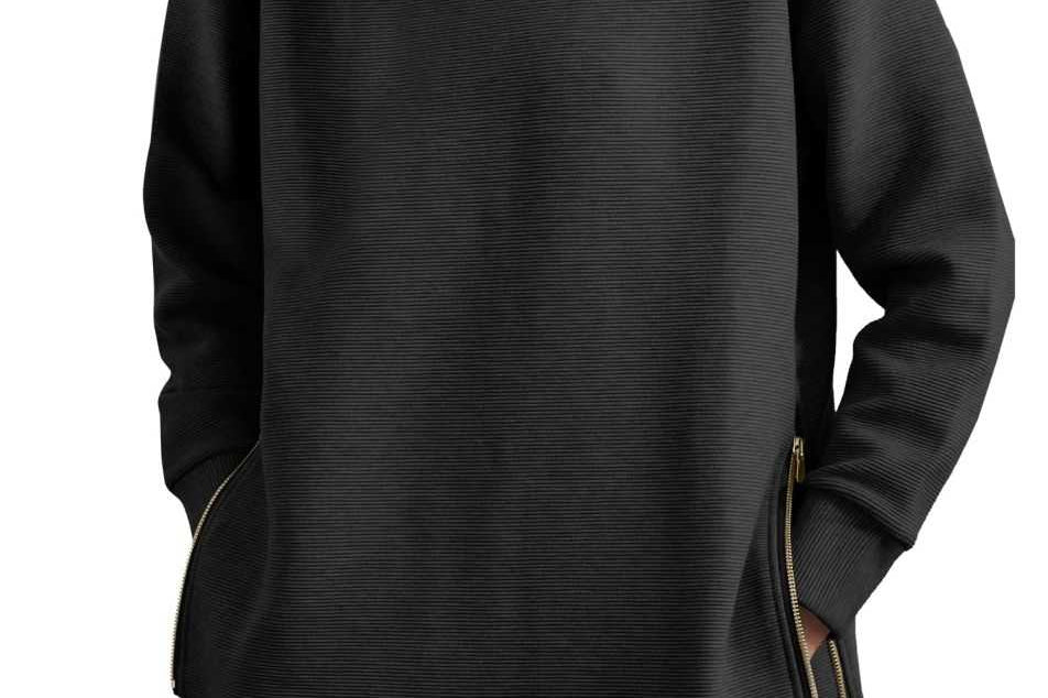 Blathin - Women's Longline Zip-Front Tunic Sweatshirt - Black