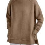 Blathin - Women's Longline Zip-Front Tunic Sweatshirt - Khaki