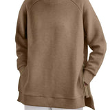 Blathin - Women's Longline Zip-Front Tunic Sweatshirt - Khaki