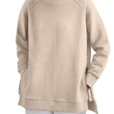 Blathin - Women's Longline Zip-Front Tunic Sweatshirt - Light Apricot
