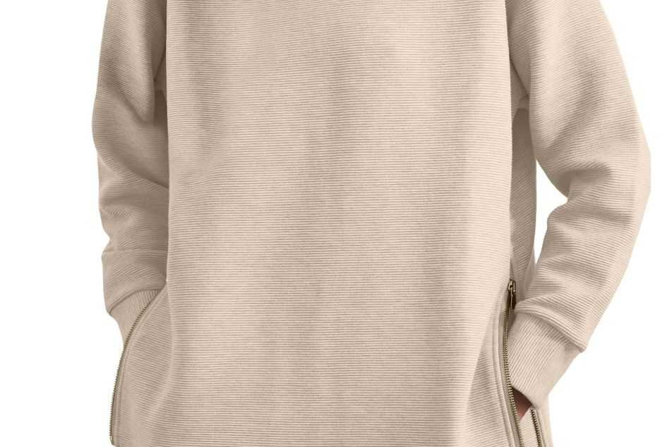 Blathin - Women's Longline Zip-Front Tunic Sweatshirt - Light Apricot