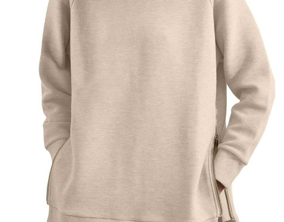 Blathin - Women's Longline Zip-Front Tunic Sweatshirt - Light Apricot