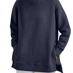 Blathin - Women's Longline Zip-Front Tunic Sweatshirt - Navy Blue