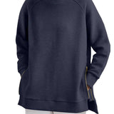 Blathin - Women's Longline Zip-Front Tunic Sweatshirt - Navy Blue