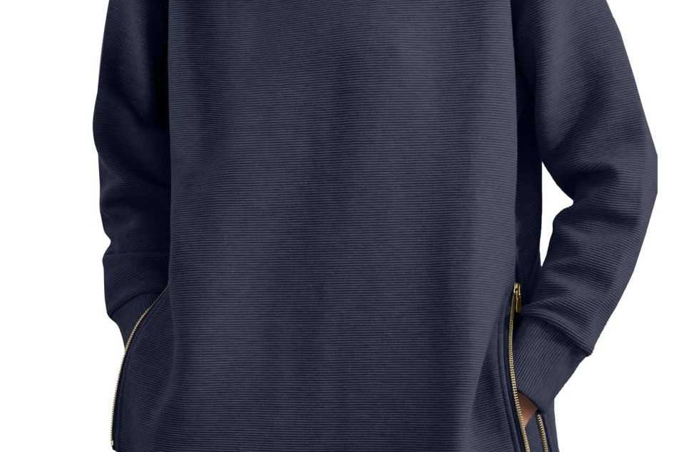 Blathin - Women's Longline Zip-Front Tunic Sweatshirt - Navy Blue