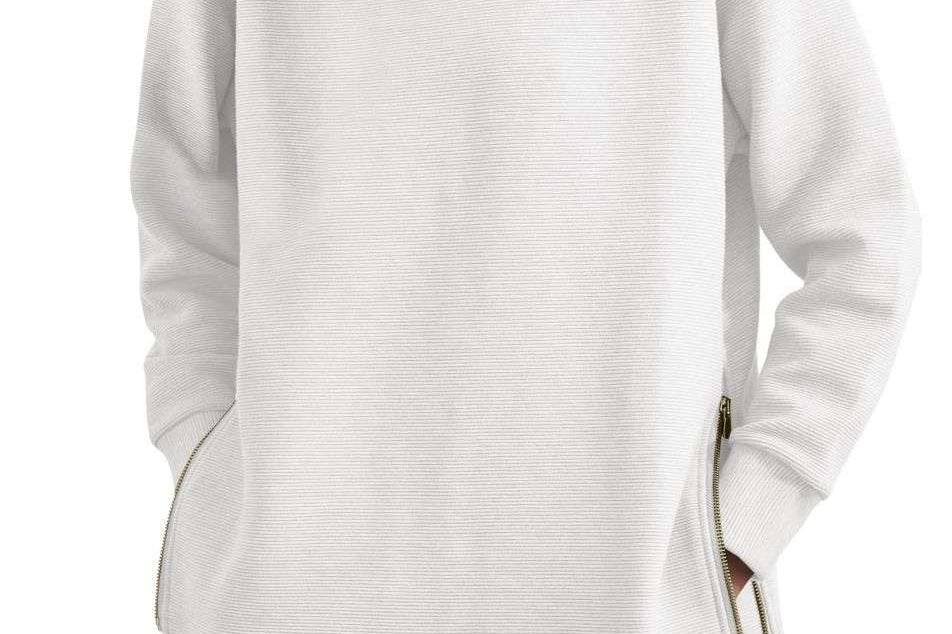 Blathin - Women's Longline Zip-Front Tunic Sweatshirt - White