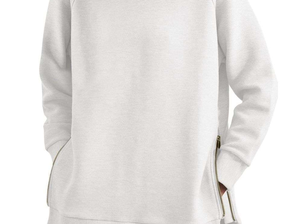 Blathin - Women's Longline Zip-Front Tunic Sweatshirt - White