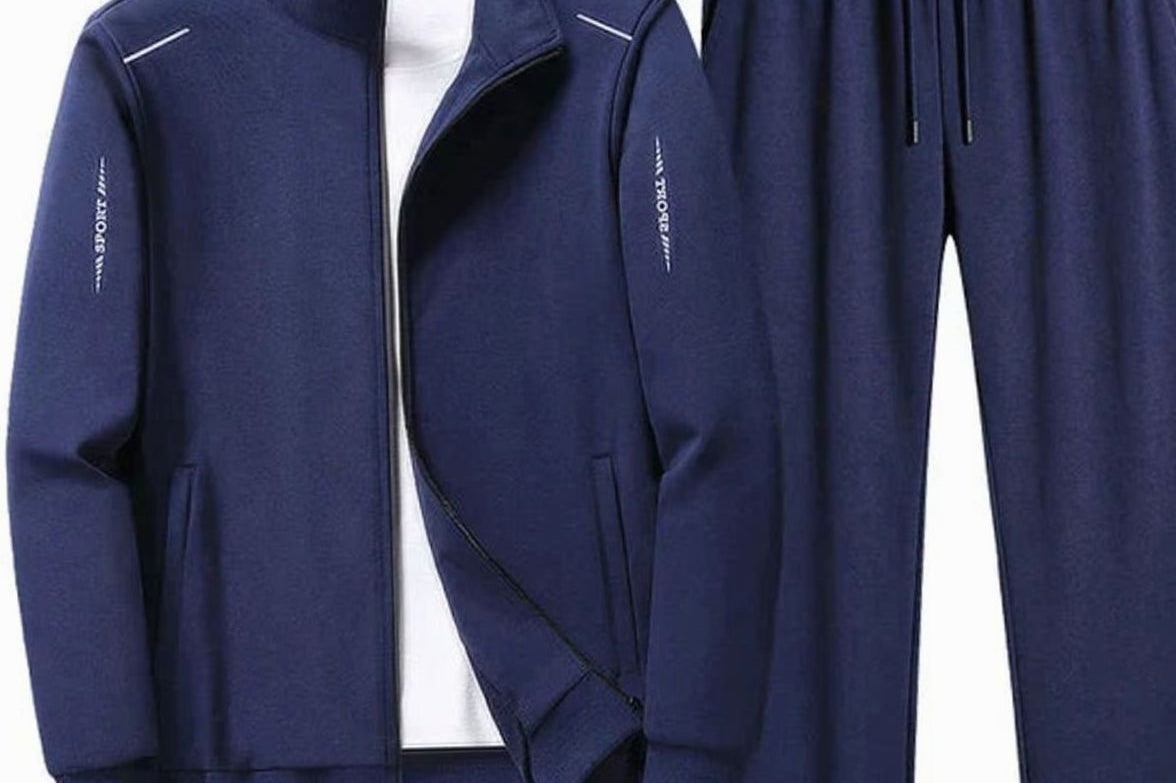 Booker - Men's Zip-Up Jacket and Jogger Tracksuit Set - Dark Blue