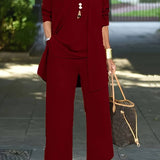 Braelyn - Women's Three-Piece Coordinated Pant Set - Burgundy