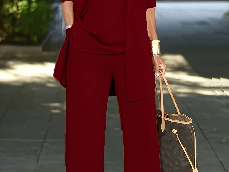 Braelyn - Women's Three-Piece Coordinated Pant Set - Burgundy