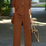 Braelyn - Women's Three-Piece Coordinated Pant Set - Dark Brown