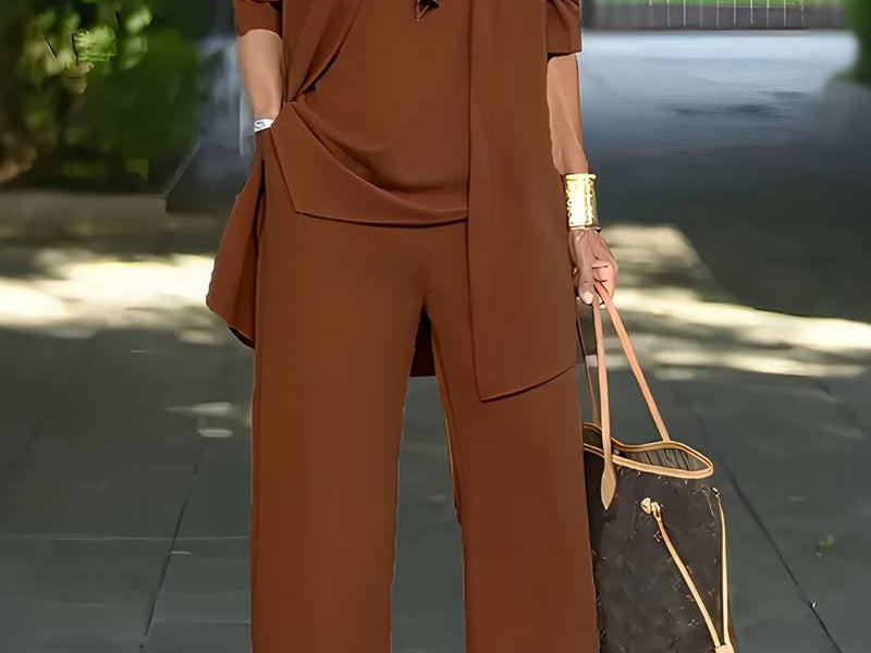 Braelyn - Women's Three-Piece Coordinated Pant Set - Dark Brown