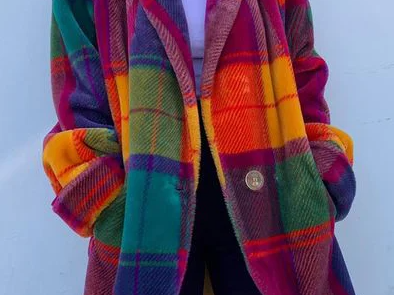 Branwen - Women's Oversized Long Plaid Winter Coat - Multicolor