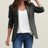 Briella - Women's Single-Breasted Notched Lapel Blazer - Black