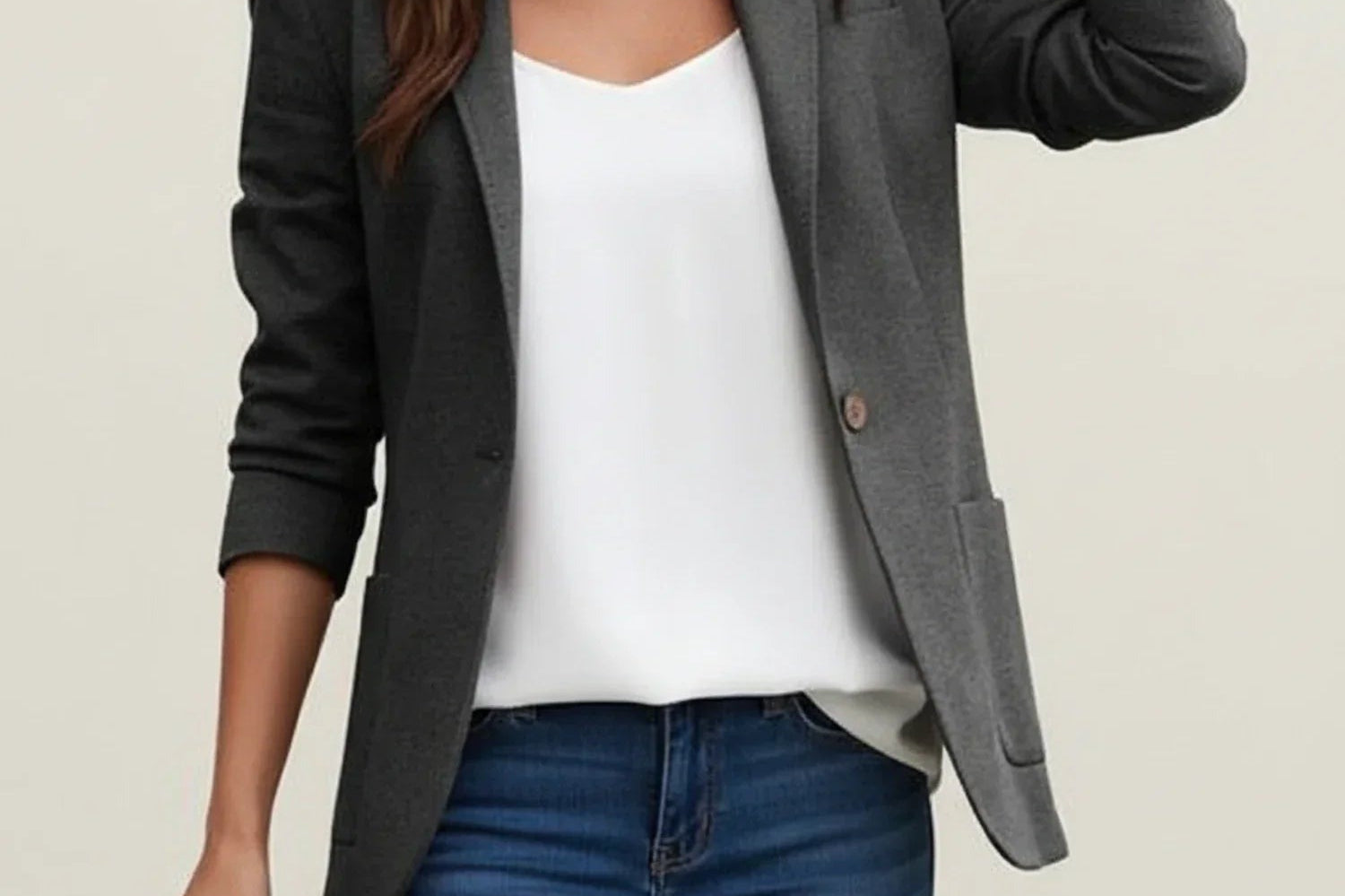 Briella - Women's Single-Breasted Notched Lapel Blazer - Black