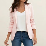 Briella - Women's Single-Breasted Notched Lapel Blazer - Pink