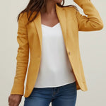 Briella - Women's Single-Breasted Notched Lapel Blazer - Yellow