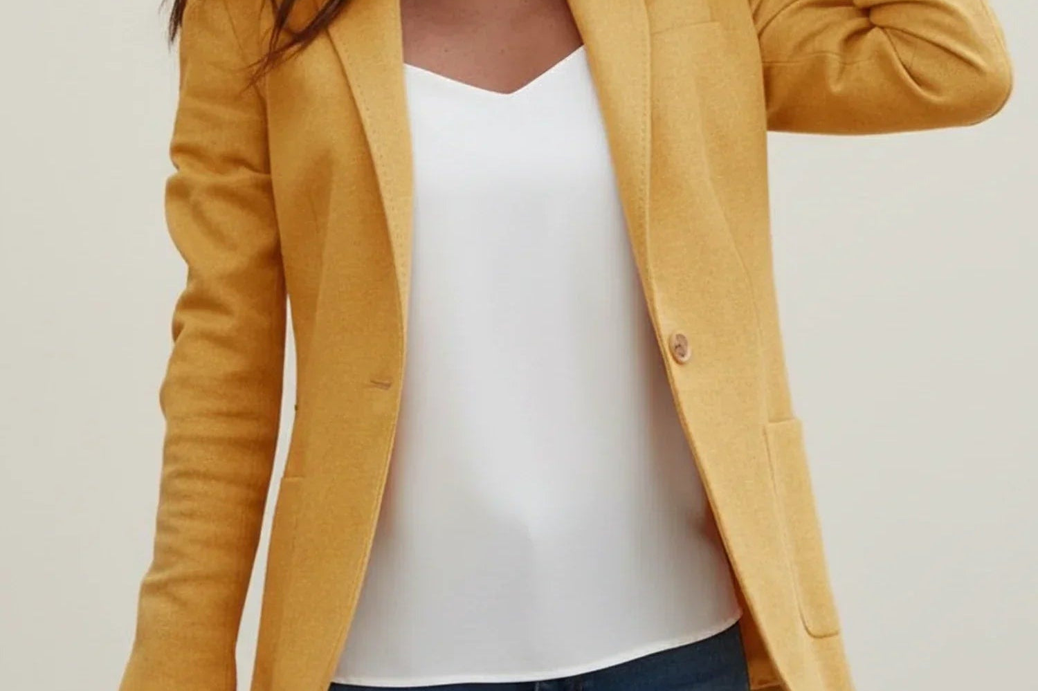 Briella - Women's Single-Breasted Notched Lapel Blazer - Yellow