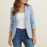 Briella - Women's Single-Breasted Notched Lapel Blazer - Blue