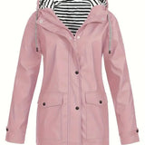 Brigitte - Women's Hooded Rain Coat with Striped Lining - Pink