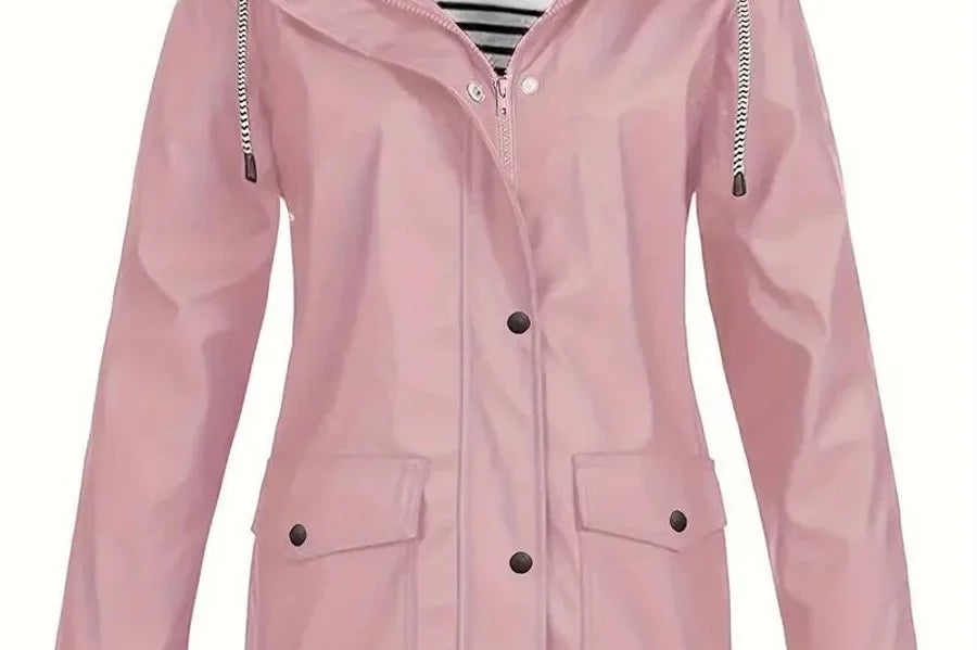 Brigitte - Women's Hooded Rain Coat with Striped Lining - Pink