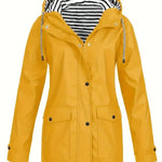 Brigitte - Women's Hooded Rain Coat with Striped Lining - Yellow