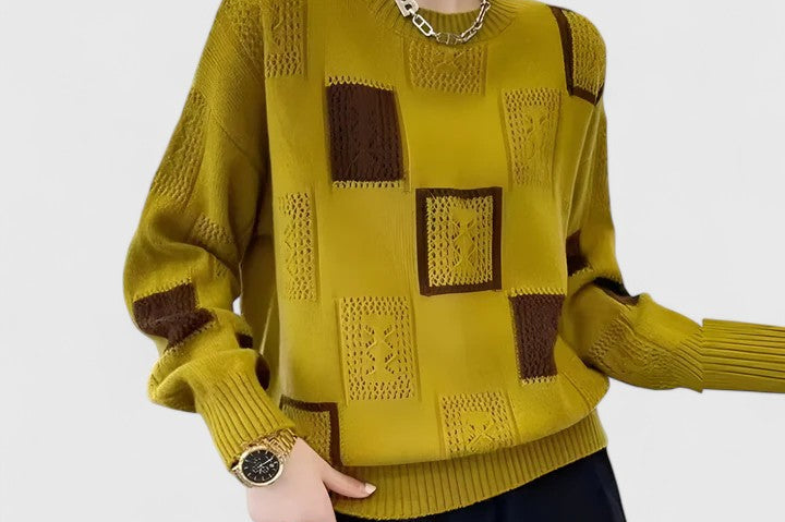 Women's Openwork Knit Sweater | Elegant Round-Neck Pullover
