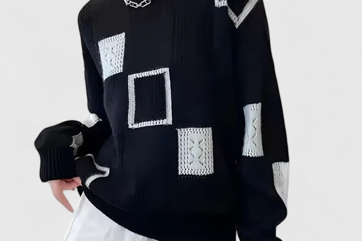 Women's Openwork Knit Sweater | Elegant Round-Neck Pullover