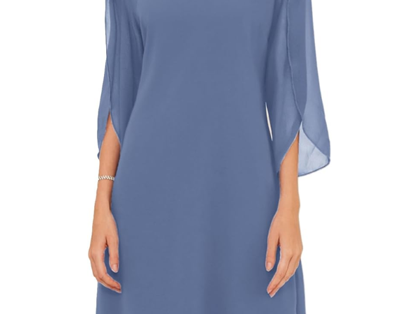 Bronagh - Women's Double Layer Cotton Midi Dress - Blue Grey