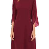 Bronagh - Women's Double Layer Cotton Midi Dress - Burgundy Red